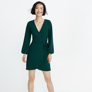 Madewell Emerald Green Wrap Dress Long Sleeve S